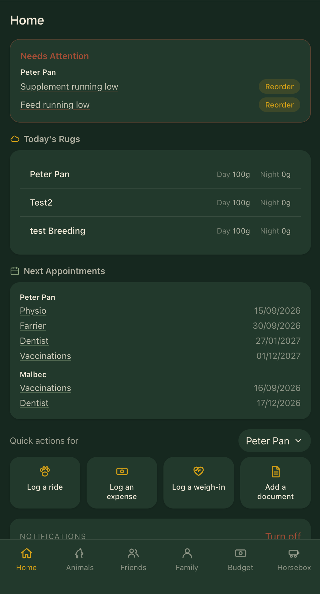 MyGroom home dashboard